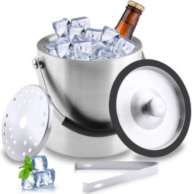Zosenyer 1.6L Seau a Glacon, Seau a Glacon Isotherme INOX, Seau à Glace avec Couvercle et Clip a Filtre, pour Bouteille Bar Anni