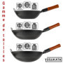 YOSUKATA Woks Et Poêles à Frire 36 cm - Wok à Fond Rond Pré-assaisonné - Wok Acier Carbone Noir - Compatible Avec Les Cuisinière