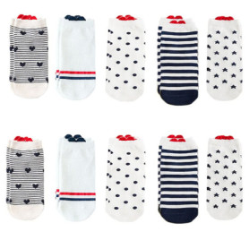 10 Paires Chaussettes de Cheville pour Femmes, Coton Mignon Amour Coeur Rayé Conception Dames Chaussettes Courtes Respirantes po