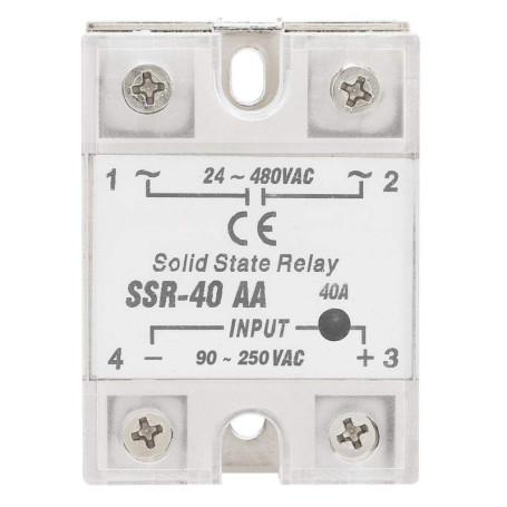 Relais à semi-conducteurs, SSR-40AA 40A AC-AC Entrée 90-250V AC à sortie 24-480V AC Module de relais à semi-conducteurs Relais e