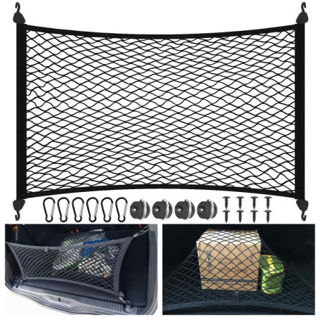 EKOCEV Filet de Rangement, 80x60cm Filet pour Coffre de Voture, Filet de Bagage Extensible à 1.5 * 1.1m, Filet Stockage à Haute 