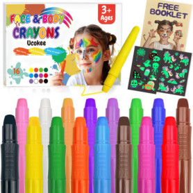 Ucokee 16 Couleurs Visage Peinture, Lavable Crayon Maquillage Enfant, 2 Lumineux Tatouage Pour Enfant, Non-Toxique, Carnaval, Pe