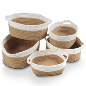 Lot de 5 Panier Rangement en Corde de Coton, Paniers et Boîtes de Rangement avec Anse, Corbeille décorative tressée pour placard