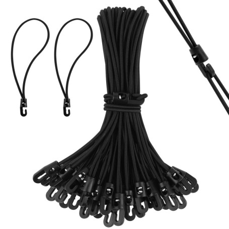 KILDOWS 25 Pièces Tendeurs Elastique avec Crochets, 25cm Tendeurs de Bâche Noir Tendeurs en Caoutchouc Sandow Elastique Corde Él