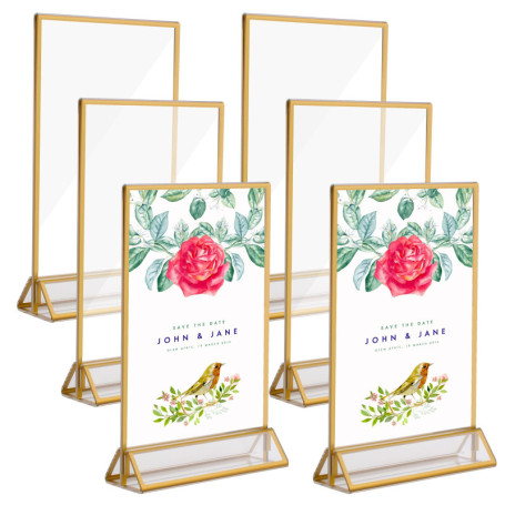 6Pcs Support de Menu Verticaux, 4*6in Support de Menu de Table avec Bordures Dorées/Support Vertical, Porte-affiche de Table en 