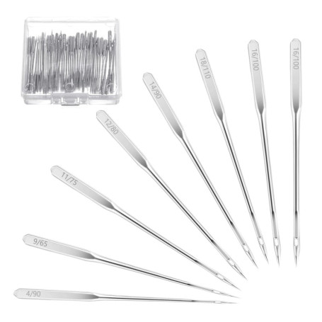 Aiguilles de machine à coudre,80pcs Aiguilles Universelles avec Boîte en Plastique,6 Tailles 65/9 75/11 80/12 90/14 100/16 110/1