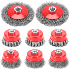 Lot de 8 brosses métalliques pour meuleuse d'angle - 75 mm et 100 mm - Pour meuleuse d'angle - Filetage M14 x 2 - Pour meuleuse 