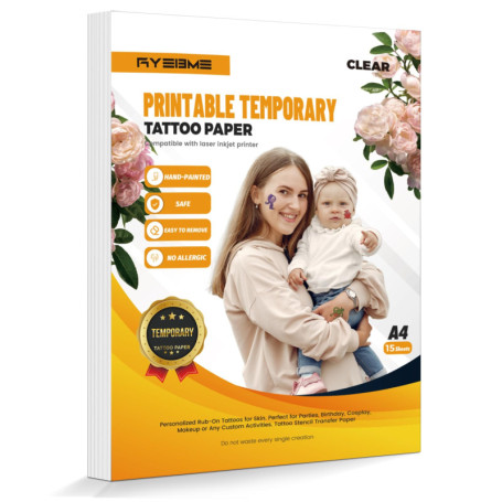 Ryebme Papier de transfert temporaire imprimable pour laser & jet d'encre,autocollant de tatouage DIY,transfert d'image personna