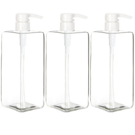 Youngever Lot de 3 Bouteille Pompe Shampoing 700ML, Bouteille Pompe Vide Plastique, Distributeur Flacon Pompe, Carré (Clear Pomp