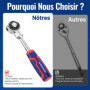 WORKPRO Clé à Cliquet 1/4" à Tête Pivotante, Clé à Douille de 150 mm à Dégagement Rapide 72 Dents, Acier au Chrome Vanadium, Têt