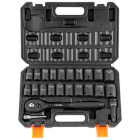 VEVOR Jeu de Douilles à Choc 1/2" Jeu de 20 Douilles à Impact avec Outil à Cliquet 13-24 mm 7/16-15/16 po 6 Pans Acier Allié CR-