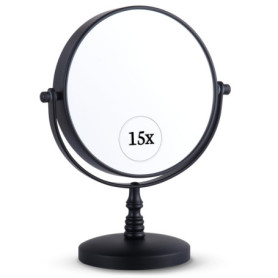 Miroir de Maquillage Grossissant x15 sur Pied pour la Coiffeuse - Rond, Double Face x15 et x1, Convient Parfaitement aux Chambre