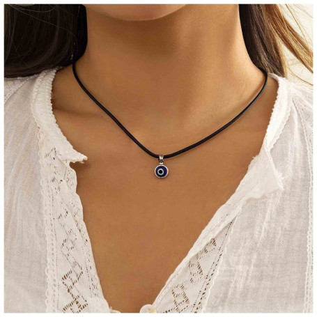 Yheakne Collier Ras Du Cou En Cuir Boho Collier En Cuir Noir Collier En Cuir Bleu Collier Pendentif Oeil Maléfique Oeil Chanceux