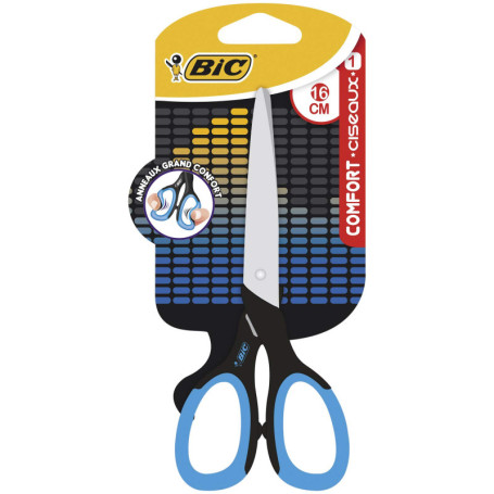BIC Comfort Ciseaux Enfants 16 cm - Noir/Bleu ou Noir/Rouge (sans choix possible), Blister de 1