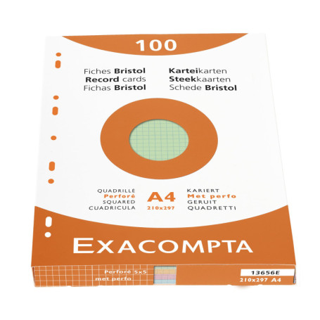 Exacompta - Réf. 13656E - Étui de 100 fiches bristol quadrillées 5x5 perforées - format 210 x 297 mm - compatibles avec impriman