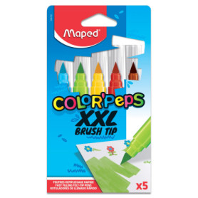 Maped - Feutres XXL Brush Tip Color'Peps - 5 Gros Feutres de Couleur avec Pointe Pinceau Extra Large pour Grandes Surfaces - Max