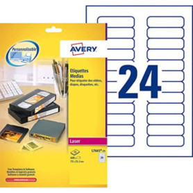 Avery - Pochette de 600 Étiquettes Autocollantes pour Cartouche numérique, Personnalisables et imprimables, Format 72 x 21, 15 m