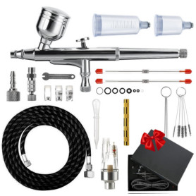 Kit Aérographe à Double Action, Kit de Brosse à Air Portable Polyvalent, avec Buses 0,2mm 0,3mm 0,5mm, Gobelet 9cc 20cc 40cc, Tu