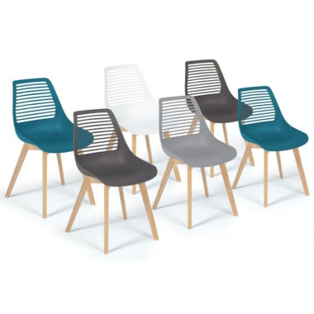 IDMarket - Lot de 6 chaises Bonnie Mix Color Blanc, Gris Clair, Gris foncé x2, Bleu Canard x2