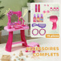 AIYAPLAY Coiffeuse Enfant 15 PCS, Table de Maquillage avec Tabouret et Miroir, lumière, Musique, Microphone, sèche-Cheveux, Espa