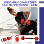 SPORTNOW Kit haltères musculation, haltères réglables 4 en 1, 20 kg, avec des disques et barres, clips de sécurité, revêtement e