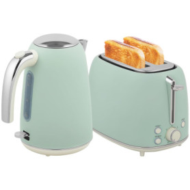 HOMCOM Ensemble bouilloire et grille-pain en inox 2200 W et 1,7 L, grille-pain 2 tranches, 7 niveaux de brunissage, chauffage ra