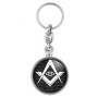 BADGMANIA Porte Clés Métal 2 faces Compas Equerre Francs-Maçons Symbole Maçonnique Blanc fond Noir Logo 33mm