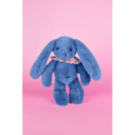 DOUDOU ET COMPAGNIE - Lapin Fleurette Bleu 25 cm – Peluche Bébé Ultra Douce avec Foulard Fleuri – Doudou Naissance Mixte – Color