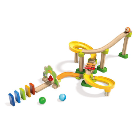 HABA 302056 - Kullerbü Toboggan a Billes Ding Dong - Jeu de balles en bois et en plastique de 38 pièces avec des courbes prononc
