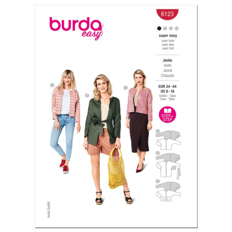 Burda B6123 Patron de Couture, Papier, Blanc, 34-44