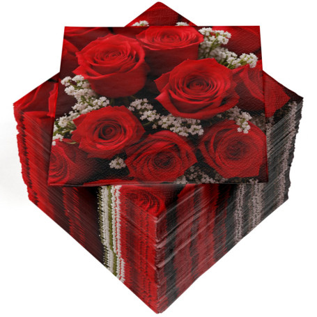 HEKU Lot de 100 serviettes en papier triple épaisseur, 33 x 33 cm, roses rouges I Absorbantes et pratiques I Large choix I Idéal
