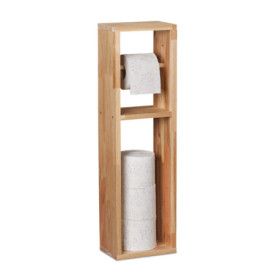 Relaxdays Porte-Papier Toilette, Bois de Noyer, Montage Mural ou sur Pieds, Rouleaux de Rechange HLP 70x20x13 cm, Nature