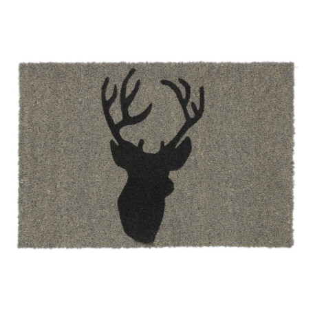 Relaxdays Paillasson Coco, Tapis d’entrée cerf, antidérapant, résistant, 40 x 60 cm, intérieur, extérieur, Gris/Noir