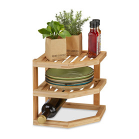 Relaxdays Rangement Cuisine Bambou, HLP: 25,5x25,5x25,5 cm, étagères Angle Plan de Travail et Cuisine, 2 Niveaux, Nature