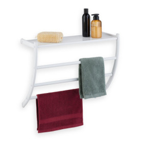 Relaxdays Porte-Serviettes Mural, HxLxP: 44 x 56,5 x 23 cm, Tablette & 3 Barres, Support Serviettes Salle de Bain, Blanc