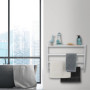 Relaxdays Porte-Serviettes Mural, HxLxP: 44 x 56,5 x 23 cm, Tablette & 3 Barres, Support Serviettes Salle de Bain, Blanc