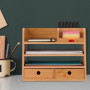 Relaxdays Organisateur Bureau, 2 tiroirs, 5 Compartiments, HxLxP: 26,5 x 33 x 24 cm, Bambou, Espace de Travail, Nature