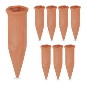 Relaxdays Arrosage en Terre Cuite, Lot de 8, Bouteilles Pet 1,5 L, intérieur (Chambre) et extérieur (Balcon), Marron