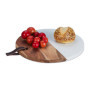 Relaxdays Planche à découper Ronde, marbre & Bois, Accessoire de Cuisine, HxD: 1,5x25 cm, à accrocher, Nature - Blanc