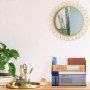 Relaxdays Porte-Documents, 3 Compartiments, métal & Bambou, Rangement pour Lettres, HxLxP: 20x29x14 cm, Nature - Noir