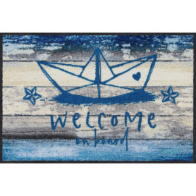 Salonloewe Paillasson lavable en forme de bateau en papier - 050 x 075 cm - Motif étoile de mer - Motif bienvenue