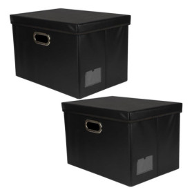 Ideen mit Herz Lot de 2 Boîtes de Rangement Caisse avec Couvercle, Grandes, Pliables, Noir, Aspect Cuir, 42 x 30 x 29 cm