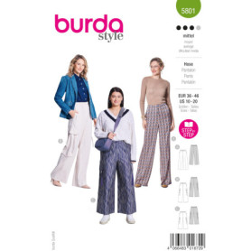 burda style #5801 Patron de couture pour femme Pantalon à jambes larges Taille 36-46 Niveau de couture 3 (moyen) avec instructio