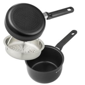 Navaris Petite Casserole Double - Petit Cuiseur Vapeur dans Casserole avec Poêle en Inox - Acier Inoxydable et Revêtement Cerami