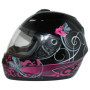 protectWEAR - Casque de Moto Noir Brillant Fleurs Design VS-801-SL - M