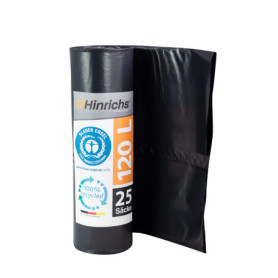 Hinrichs Lot de 25 sacs poubelle extra résistants à la déchirure - 120 l - 70 x 110 cm - Sacs poubelle en polyéthylène basse den