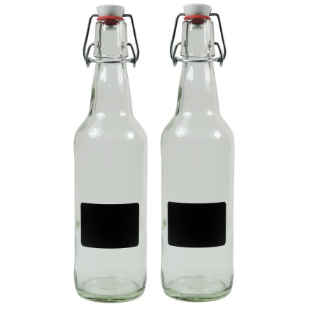 Viva Haushaltswaren Lot de 2 Bouteilles en Verre Transparent avec Fermeture à étrier en Porcelaine, 500 ML, avec 2 étiquettes 22