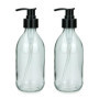mikken Lot de 2 distributeurs de savon, de lotion, de shampoing, en verre transparent, convient à un usage alimentaire, avec éti