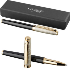 noTrash2003 Stylo à bille de luxe avec capuchon en cuir doré et pièces dorées laquées, écriture noire, élégant stylo