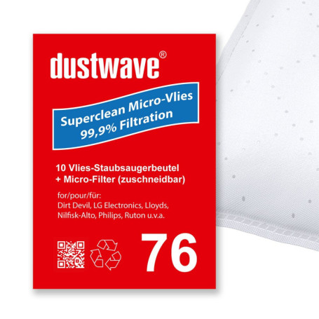 Dustwave® Lot de 10 sacs d'aspirateur compatibles avec Philips TCX 511 Classique Aspirateur traîneau de marque - Fabriqué en All